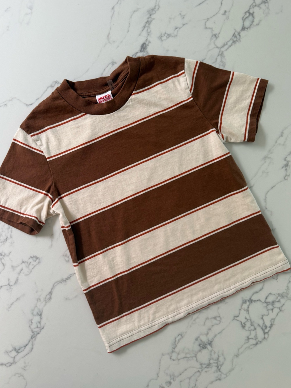 Birdwell Lowers Yarn-Dyed Knit Striped T-Shirt - Bombay Brown - Size Small